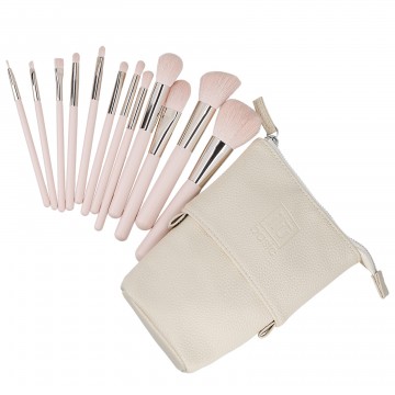 ilu Basic 12Pcs Makeup Brush Set with Pouch - Light Pink